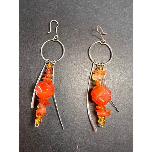 Vintage carnelian sterling silver dangle earrings - Picture 14 of 16